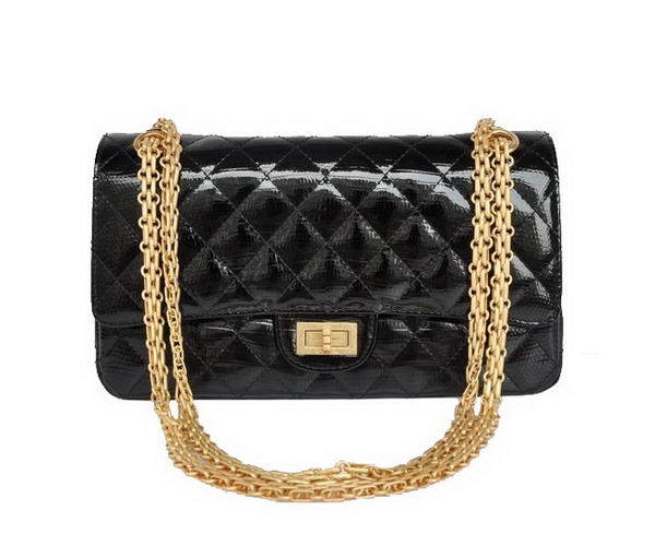 Replica 2012 Chanel 2.55 Series 1122 Classic Black Lizardskin Flap Bag Gold Hardware Outlet